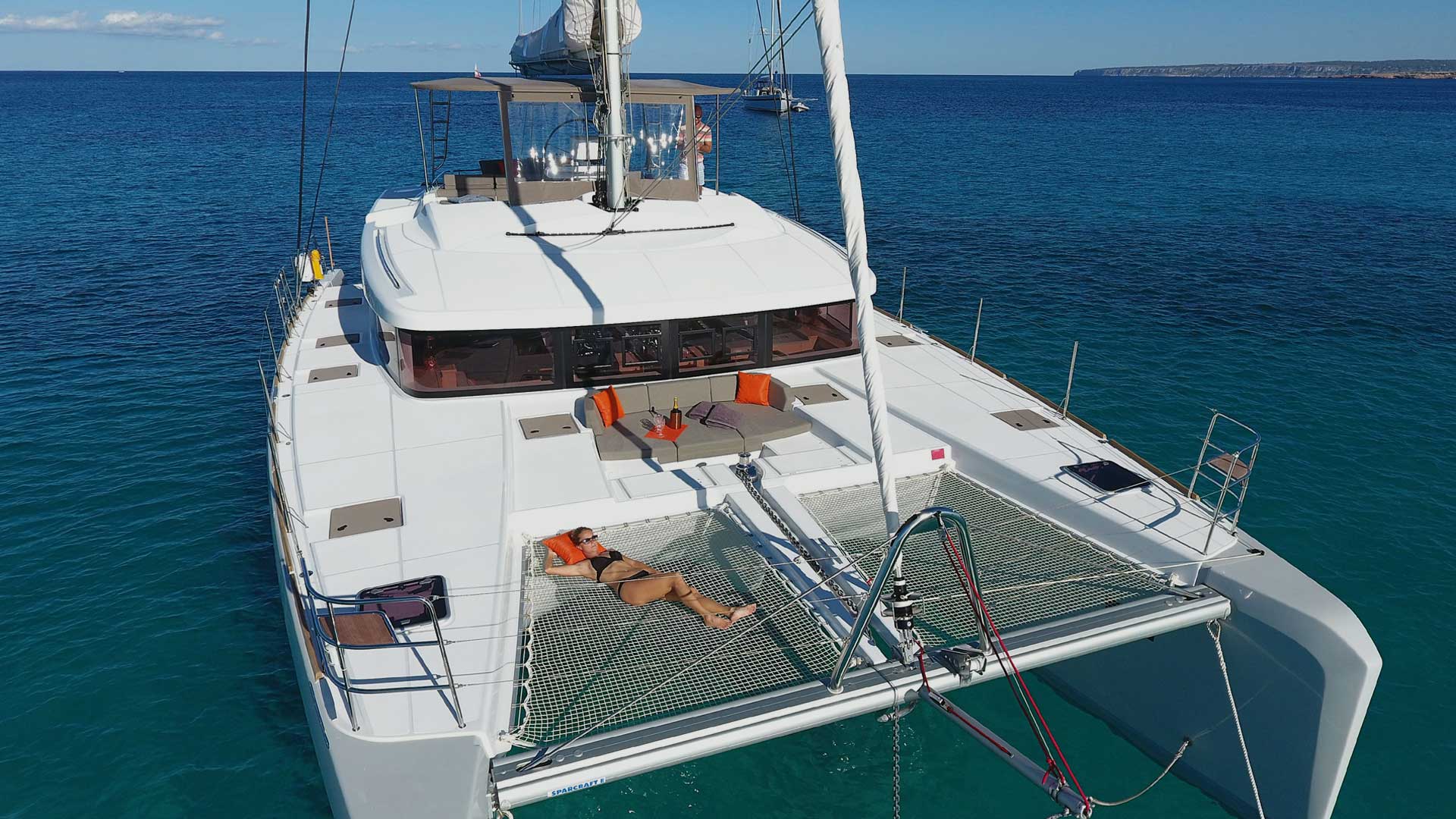 Bow and Trampoline on Crewed Charter Catamaran